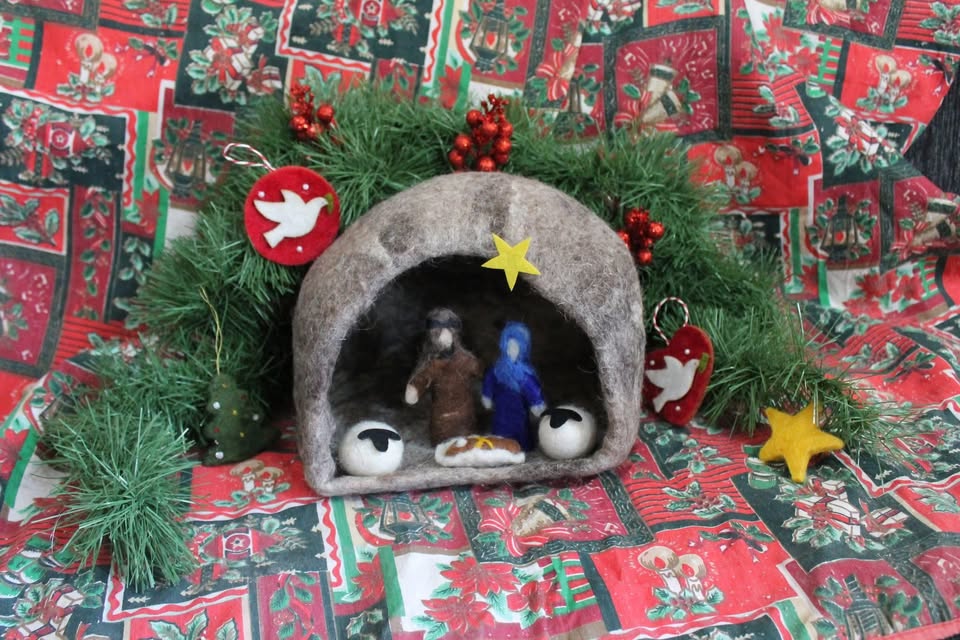 felted creche and ornaments made by the members of Ma'an lil hayat from local wool